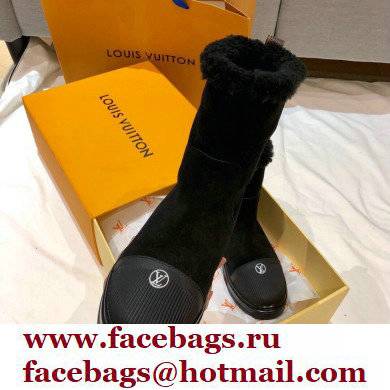 Louis Vuitton Suede and Shearling Lining Snowdrop Flat Ankle Boots Black 2021