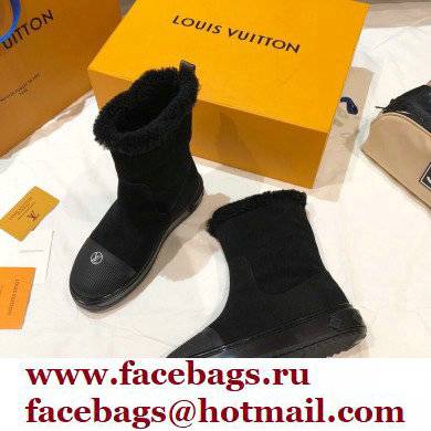 Louis Vuitton Suede and Shearling Lining Snowdrop Flat Ankle Boots Black 2021