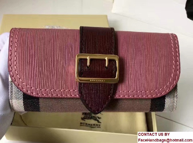 Buckle House Check and Textured Leather Continental Wallet 40224141 Dark mauve/Burgundy 2017