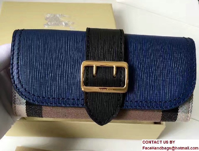 Buckle House Check and Textured Leather Continental Wallet 40224181 Blue/Black 2017 - Click Image to Close