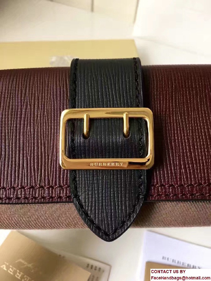 Buckle House Check and Textured Leather Continental Wallet Burgundy/Black 2017