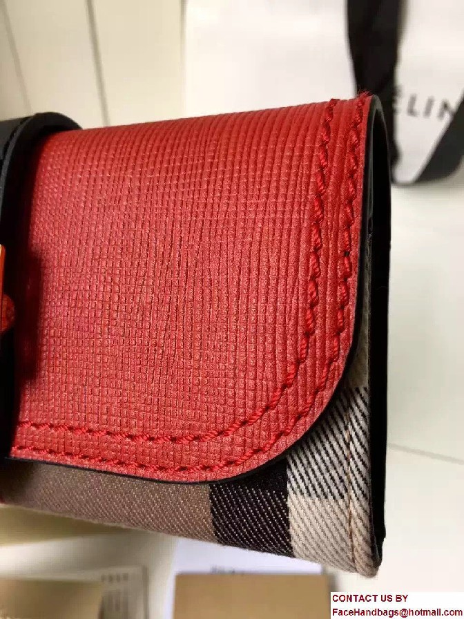 Buckle House Check and Textured Leather Continental Wallet Red/Black 2017