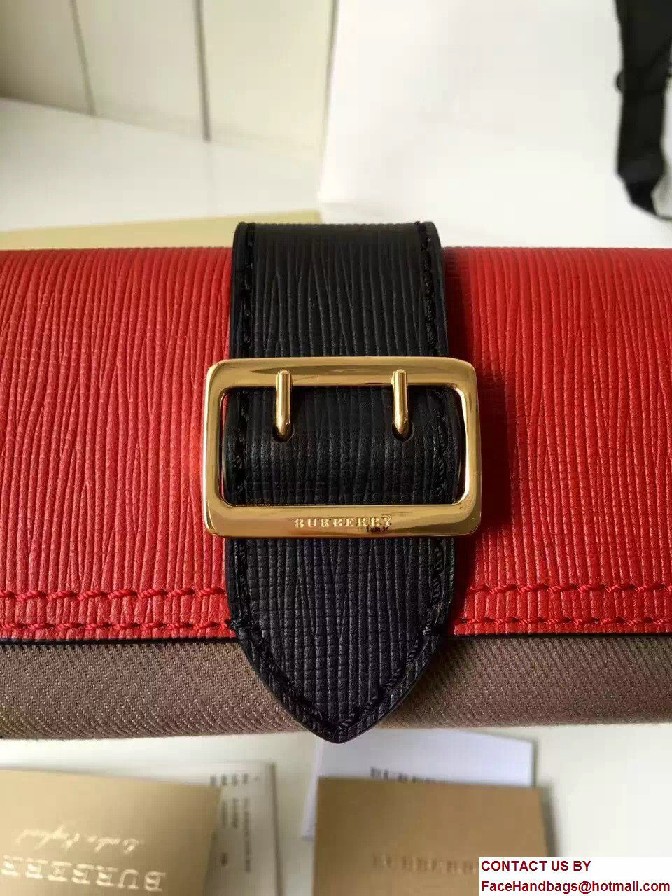 Buckle House Check and Textured Leather Continental Wallet Red/Black 2017