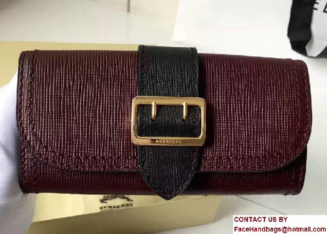 Buckle Textured Leather Continental Wallet Burgundy/Black 2017 - Click Image to Close