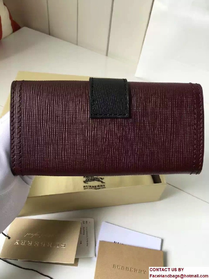 Buckle Textured Leather Continental Wallet Burgundy/Black 2017