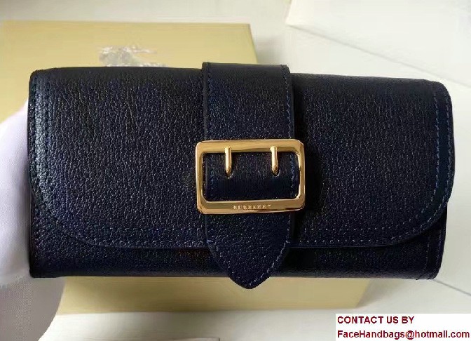 Buckle Textured Leather Continental Wallet Dark Blue 2017