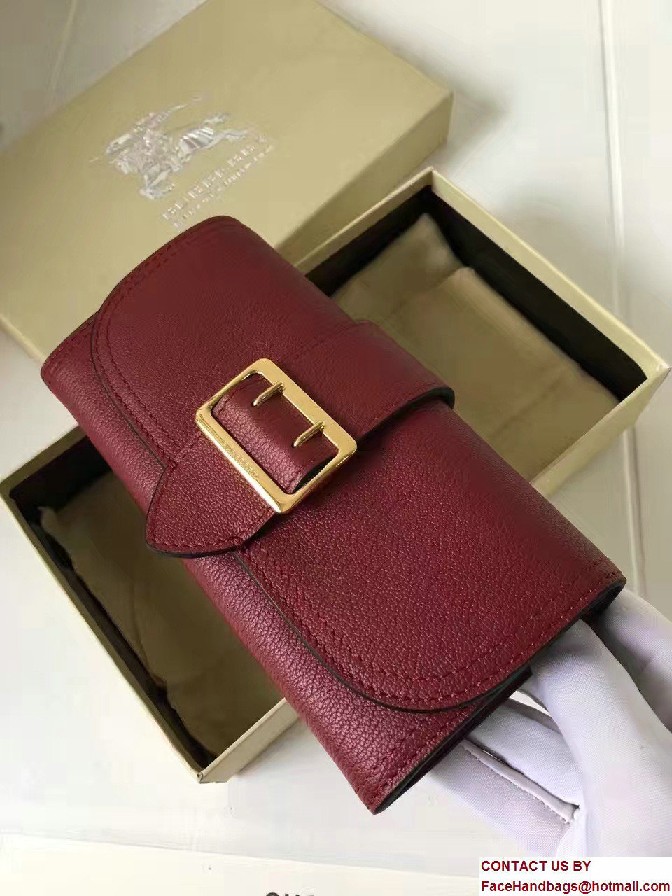 Buckle Textured Leather Continental Wallet Dark Red 2017