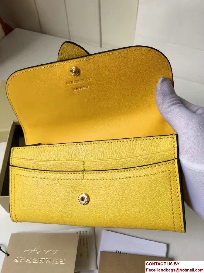 Buckle Textured Leather Continental Wallet Yellow 2017