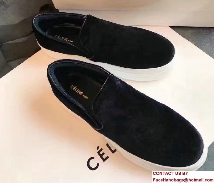 Celine Heel 2.5cm Velvet Skate Slip-On Loafers Sneakers Black 2017