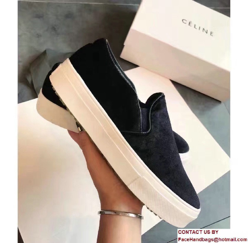 Celine Heel 2.5cm Velvet Skate Slip-On Loafers Sneakers Black 2017