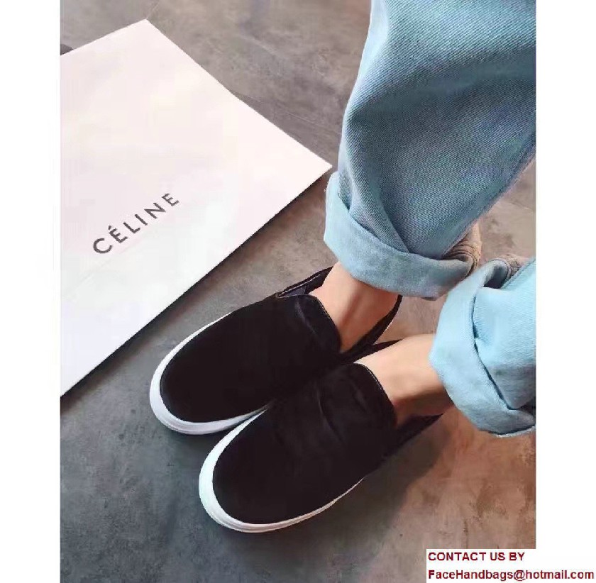 Celine Heel 2.5cm Velvet Skate Slip-On Loafers Sneakers Black 2017