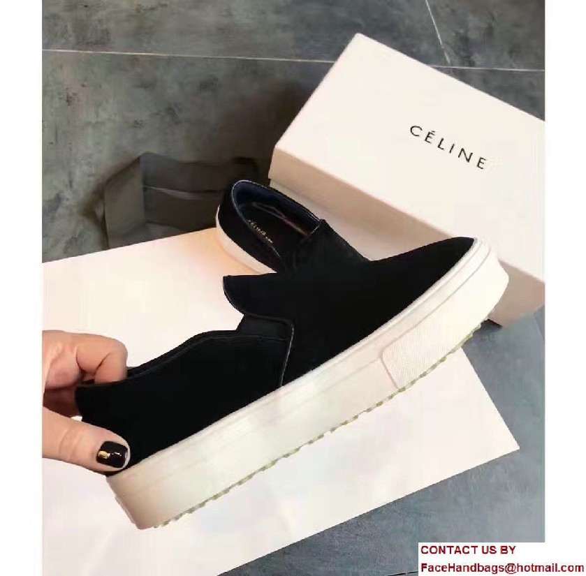 Celine Heel 2.5cm Velvet Skate Slip-On Loafers Sneakers Black 2017