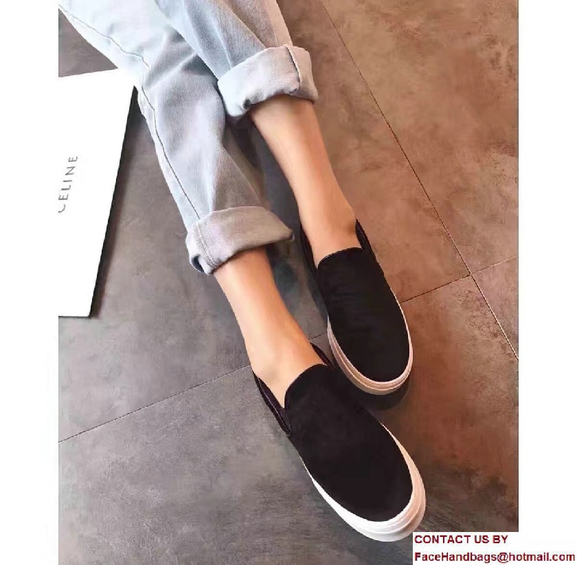 Celine Heel 2.5cm Velvet Skate Slip-On Loafers Sneakers Black 2017