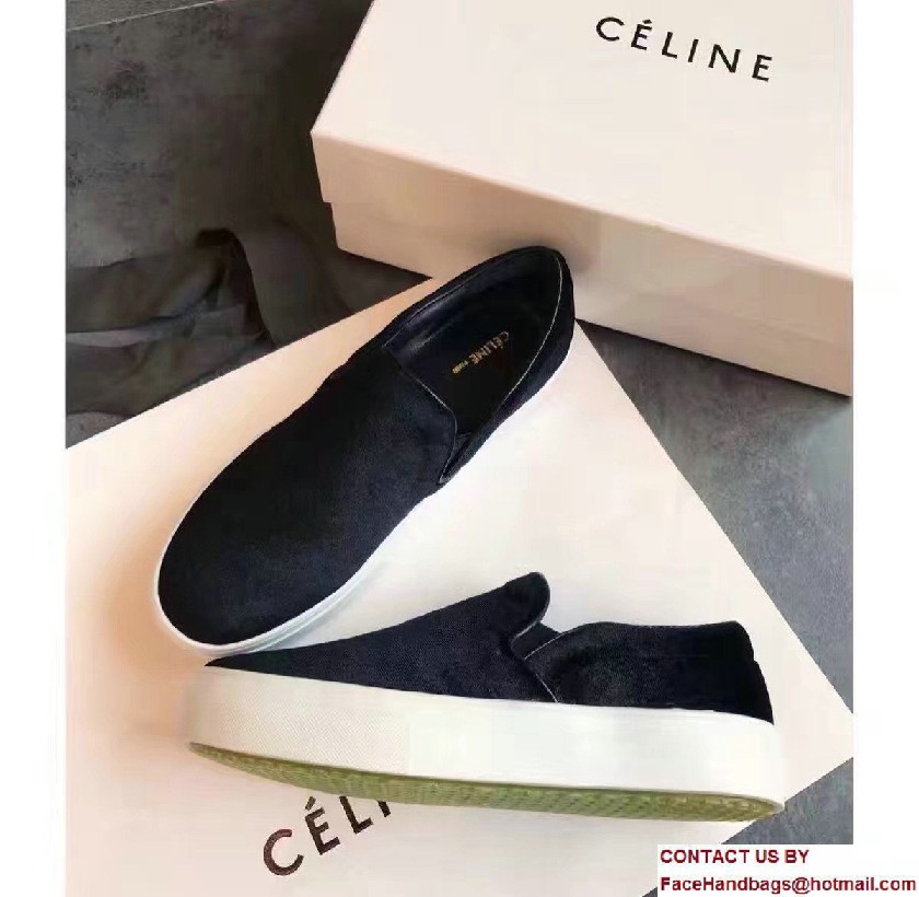 Celine Heel 2.5cm Velvet Skate Slip-On Loafers Sneakers Black 2017