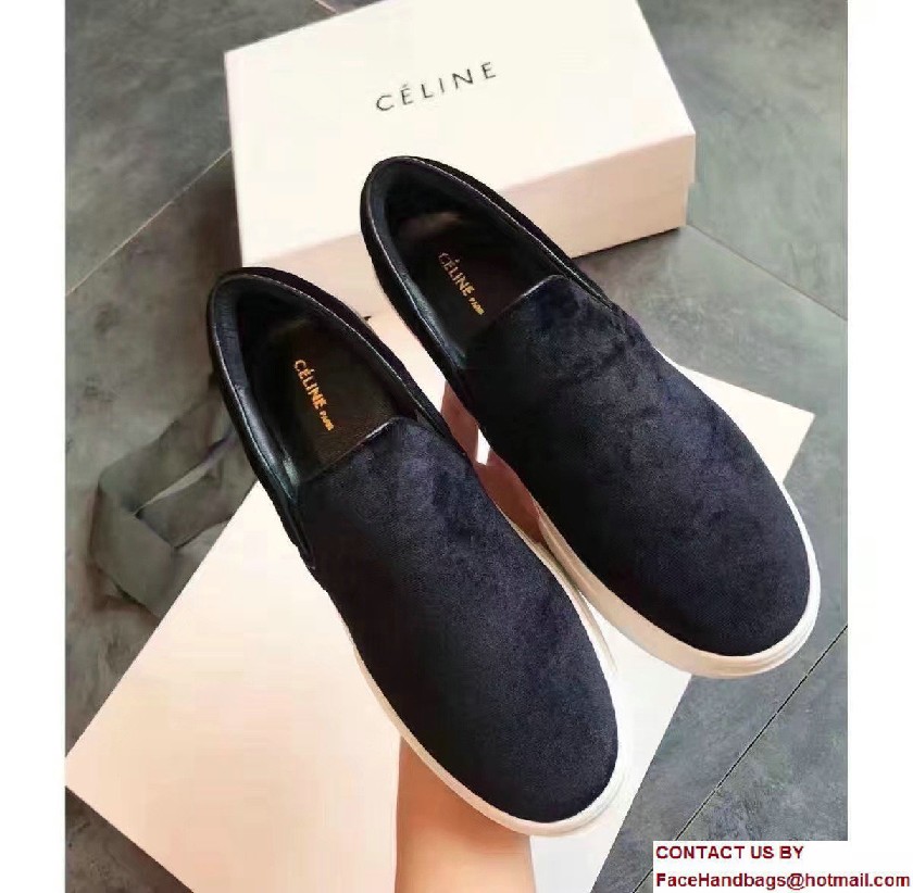 Celine Heel 2.5cm Velvet Skate Slip-On Loafers Sneakers Black 2017