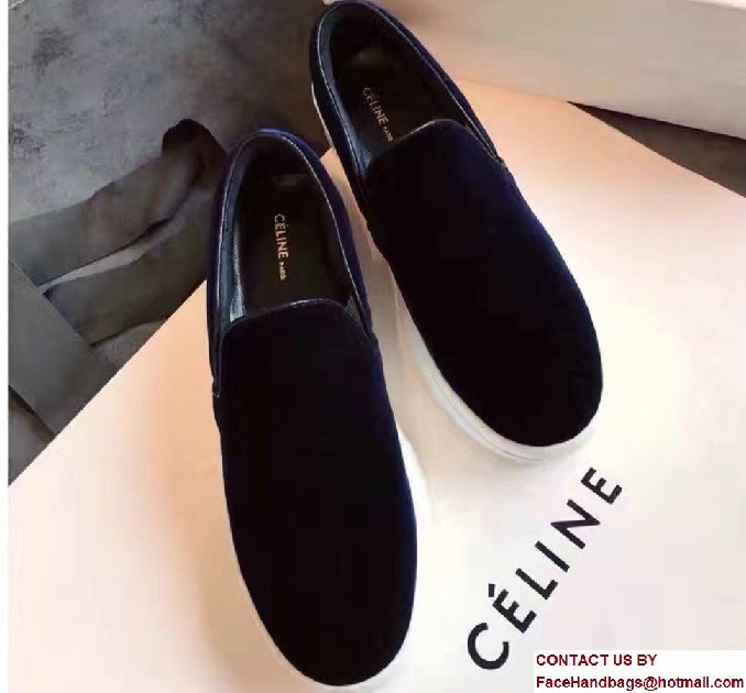 Celine Heel 2.5cm Velvet Skate Slip-On Loafers Sneakers Dark Blue 2017