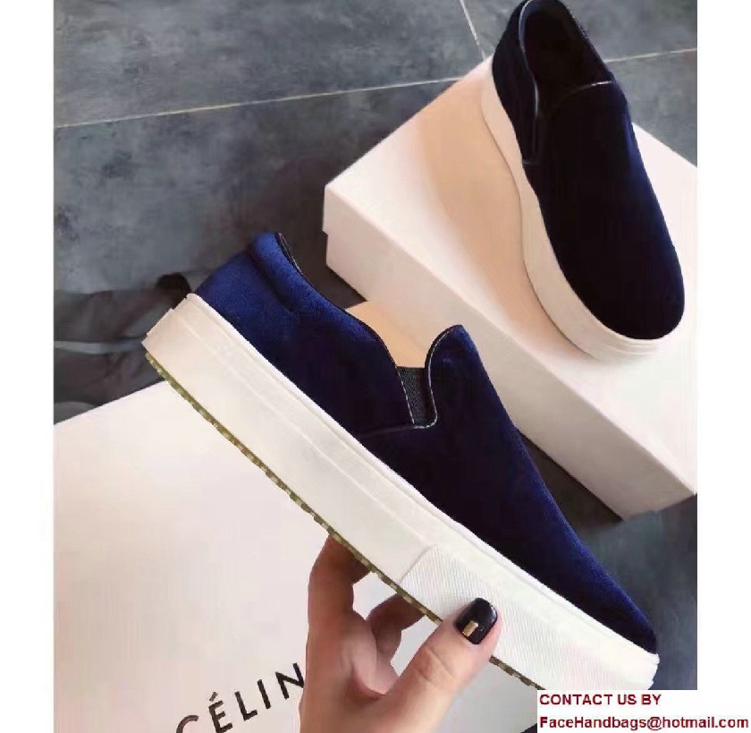 Celine Heel 2.5cm Velvet Skate Slip-On Loafers Sneakers Dark Blue 2017