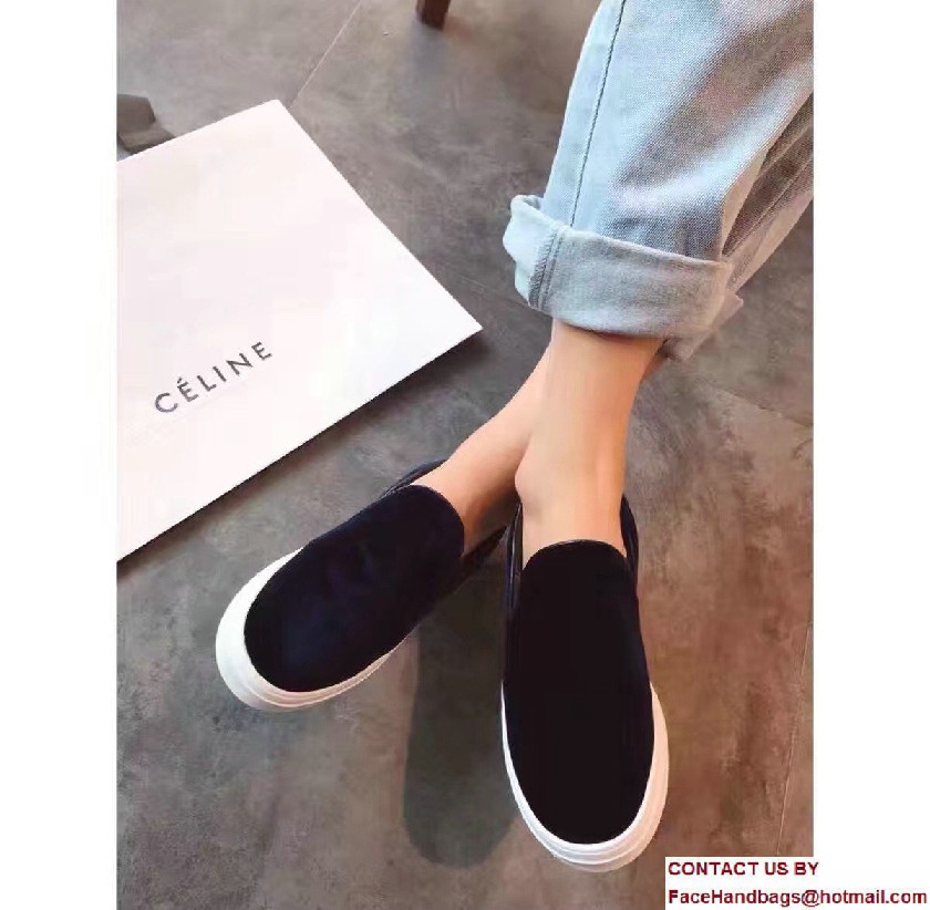 Celine Heel 2.5cm Velvet Skate Slip-On Loafers Sneakers Dark Blue 2017