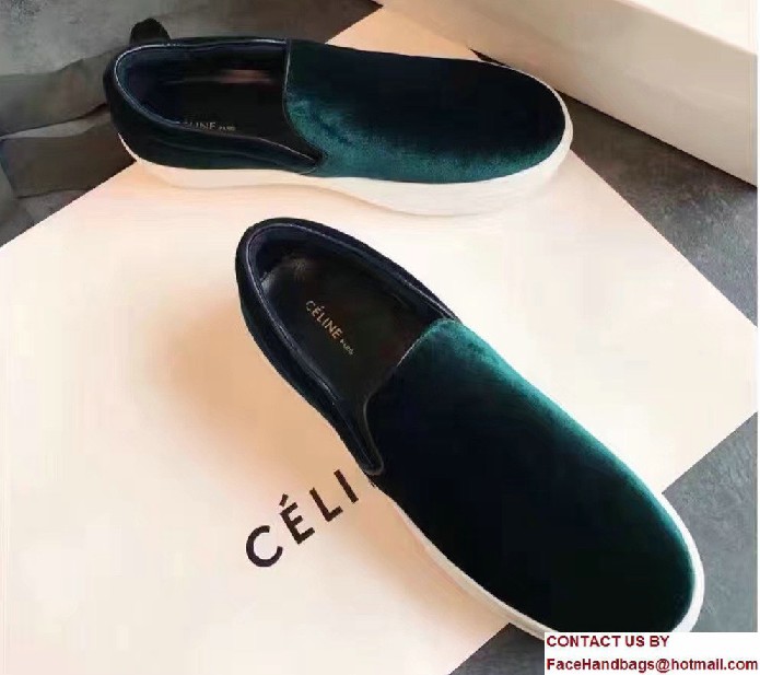 Celine Heel 2.5cm Velvet Skate Slip-On Loafers Sneakers Green 2017