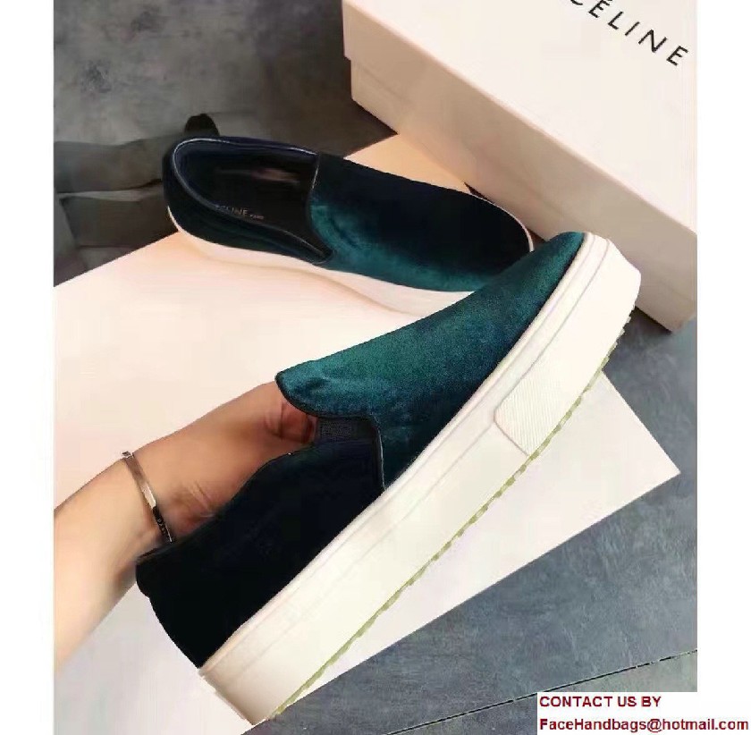 Celine Heel 2.5cm Velvet Skate Slip-On Loafers Sneakers Green 2017