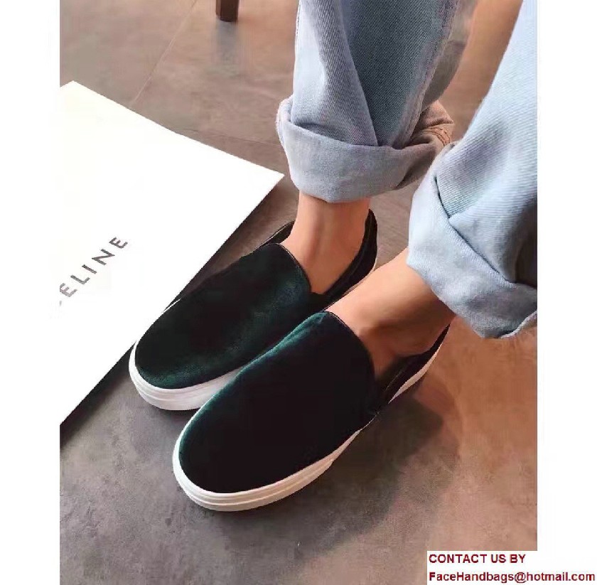 Celine Heel 2.5cm Velvet Skate Slip-On Loafers Sneakers Green 2017