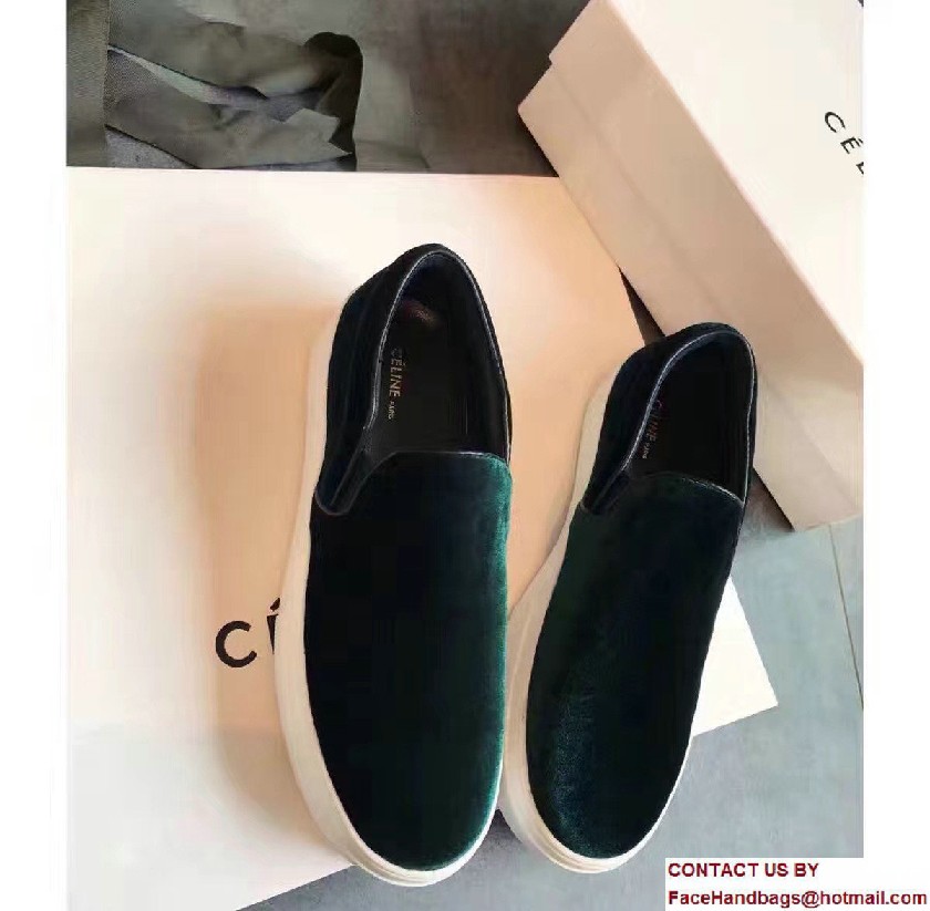 Celine Heel 2.5cm Velvet Skate Slip-On Loafers Sneakers Green 2017