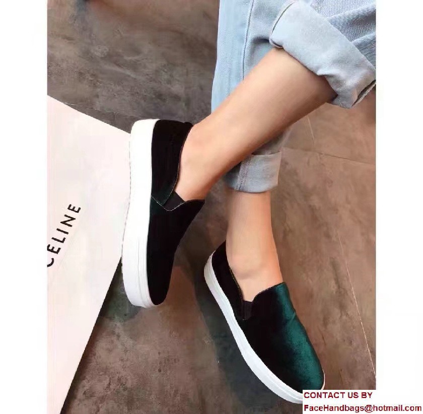 Celine Heel 2.5cm Velvet Skate Slip-On Loafers Sneakers Green 2017