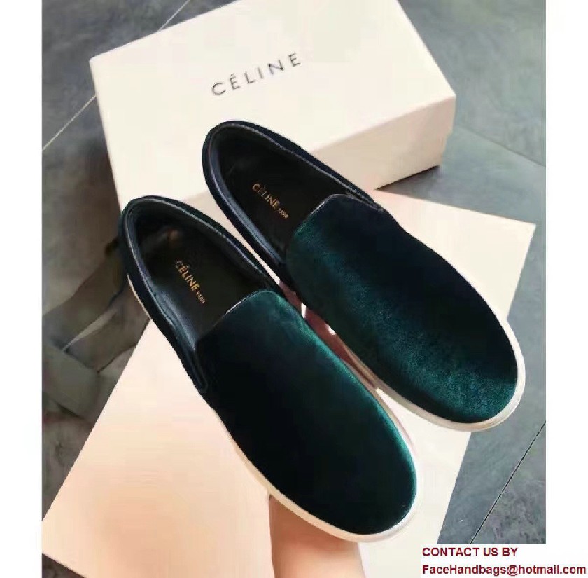 Celine Heel 2.5cm Velvet Skate Slip-On Loafers Sneakers Green 2017