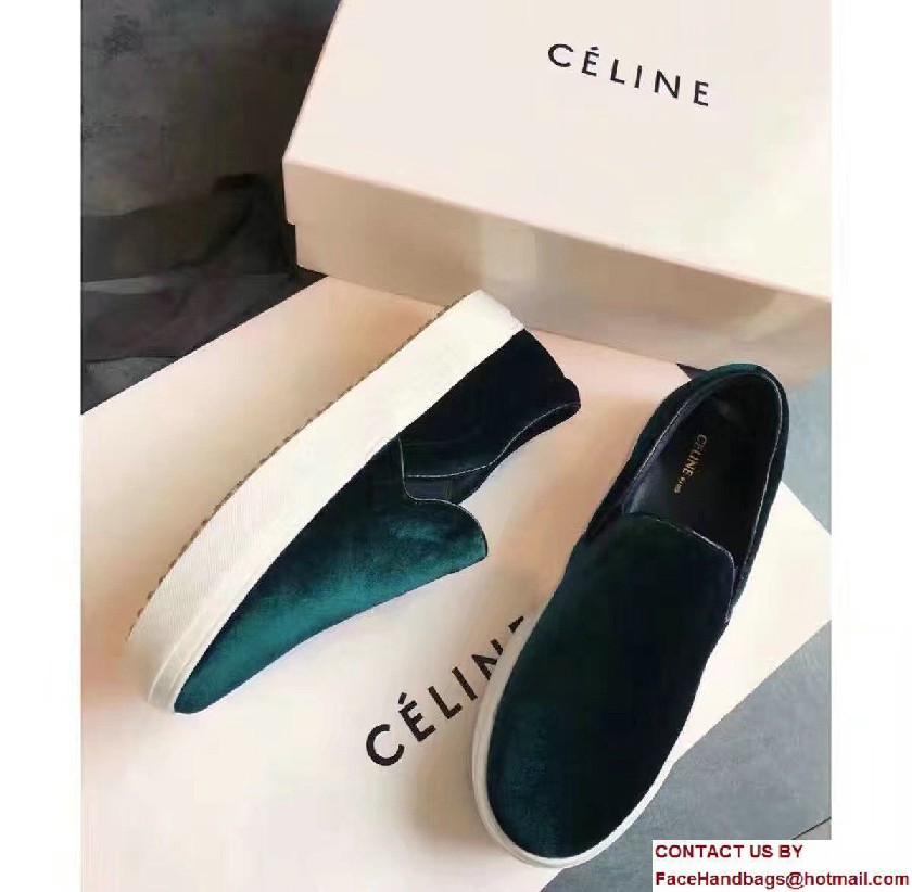 Celine Heel 2.5cm Velvet Skate Slip-On Loafers Sneakers Green 2017