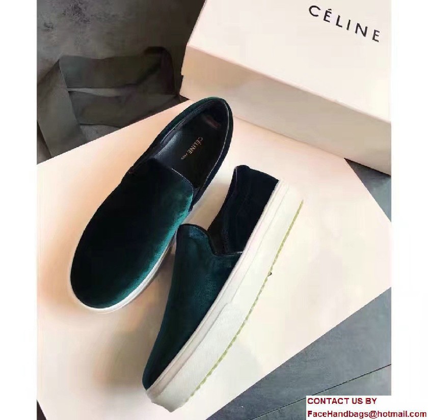 Celine Heel 2.5cm Velvet Skate Slip-On Loafers Sneakers Green 2017