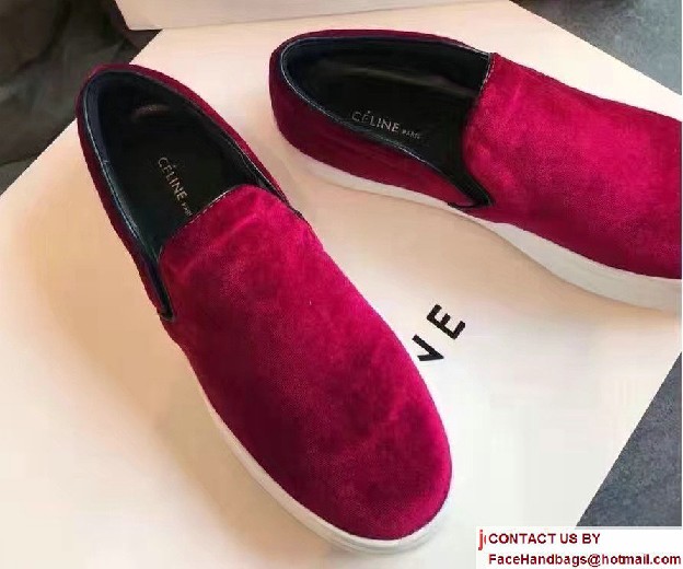 Celine Heel 2.5cm Velvet Skate Slip-On Loafers Sneakers Red 2017 - Click Image to Close