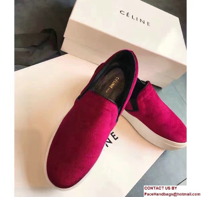 Celine Heel 2.5cm Velvet Skate Slip-On Loafers Sneakers Red 2017