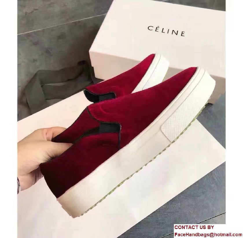 Celine Heel 2.5cm Velvet Skate Slip-On Loafers Sneakers Red 2017