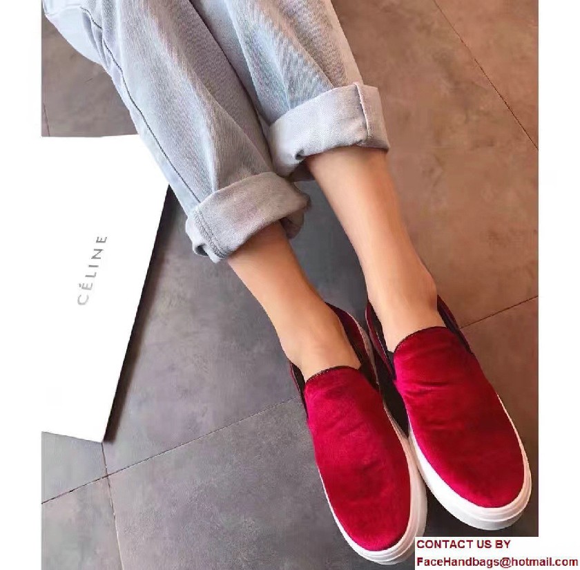 Celine Heel 2.5cm Velvet Skate Slip-On Loafers Sneakers Red 2017