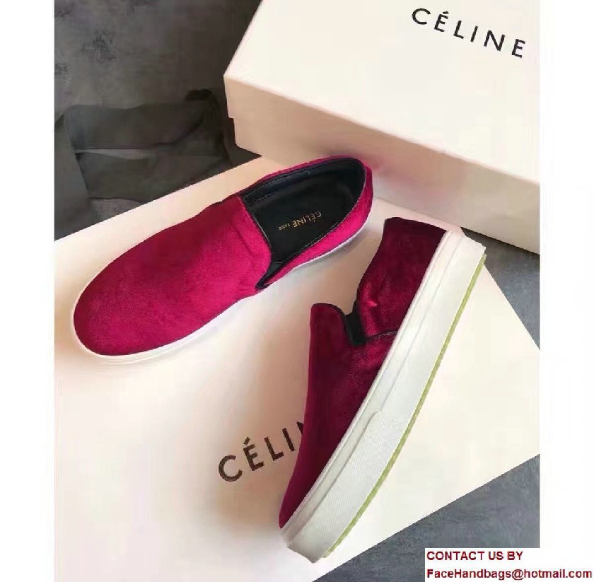 Celine Heel 2.5cm Velvet Skate Slip-On Loafers Sneakers Red 2017