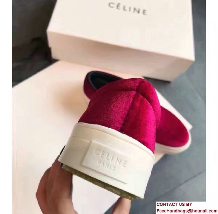 Celine Heel 2.5cm Velvet Skate Slip-On Loafers Sneakers Red 2017