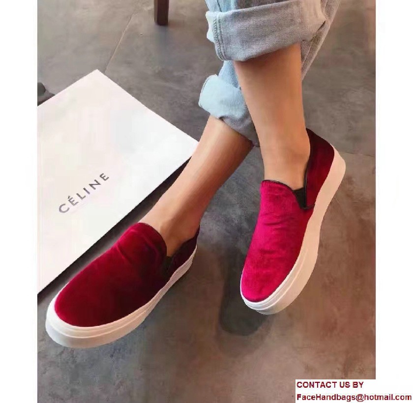 Celine Heel 2.5cm Velvet Skate Slip-On Loafers Sneakers Red 2017