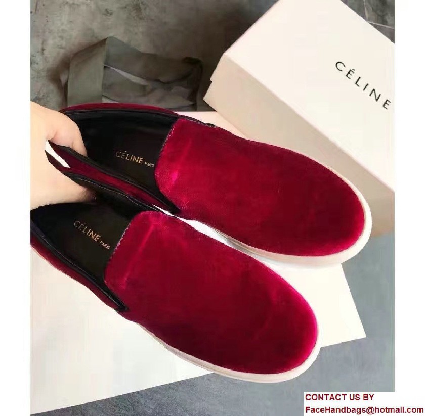 Celine Heel 2.5cm Velvet Skate Slip-On Loafers Sneakers Red 2017