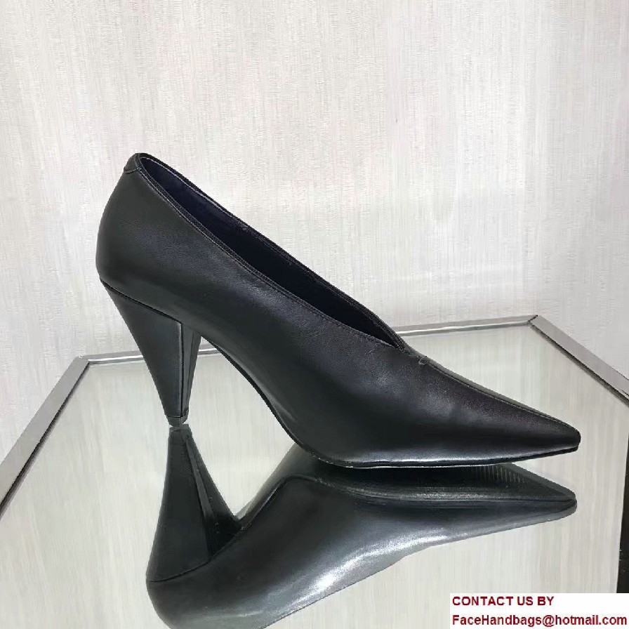 Celine Heel 9cm V-Neck Soft Nappa Lambskin Pumps Black 2017