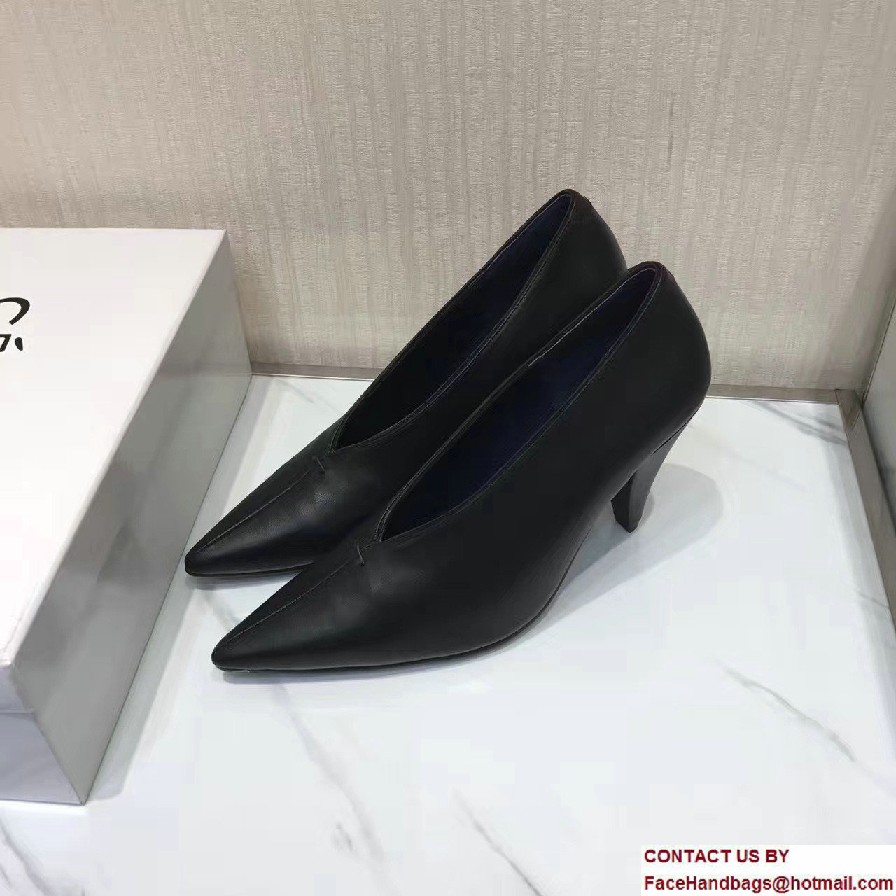 Celine Heel 9cm V-Neck Soft Nappa Lambskin Pumps Black 2017