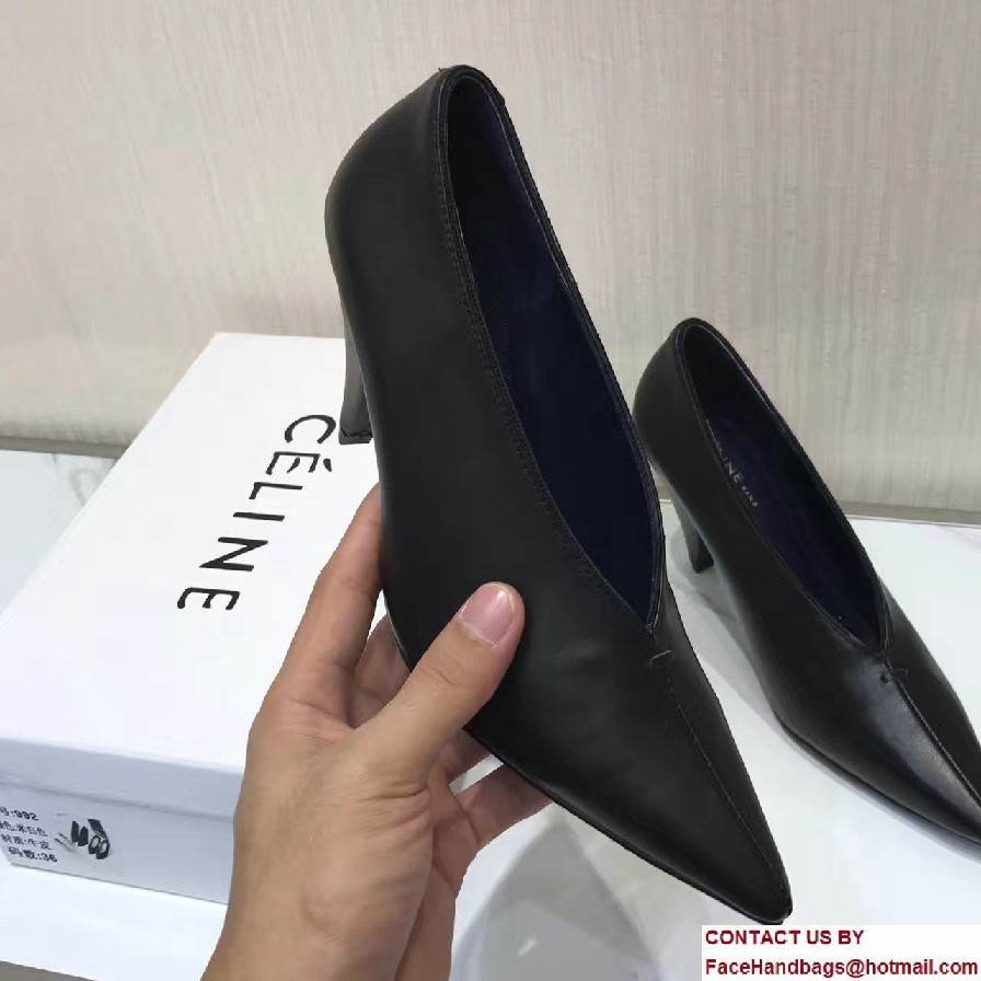 Celine Heel 9cm V-Neck Soft Nappa Lambskin Pumps Black 2017