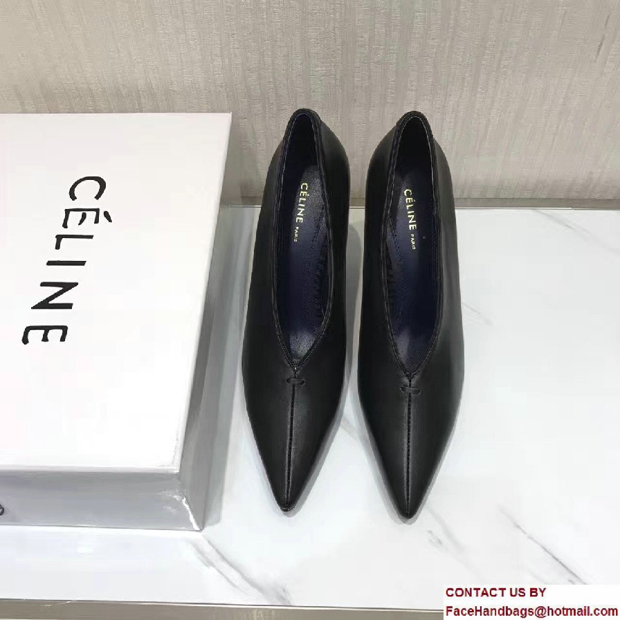 Celine Heel 9cm V-Neck Soft Nappa Lambskin Pumps Black 2017