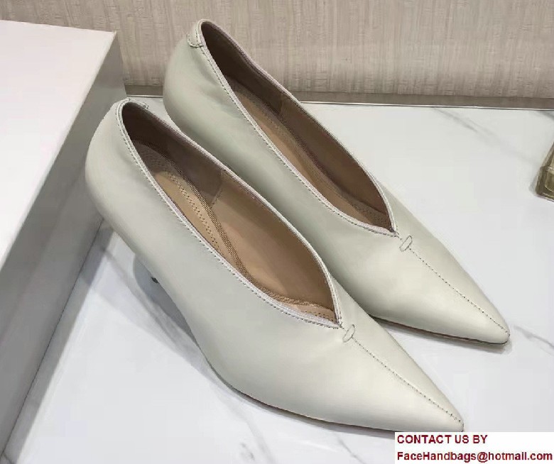 Celine Heel 9cm V-Neck Soft Nappa Lambskin Pumps Creamy 2017 - Click Image to Close