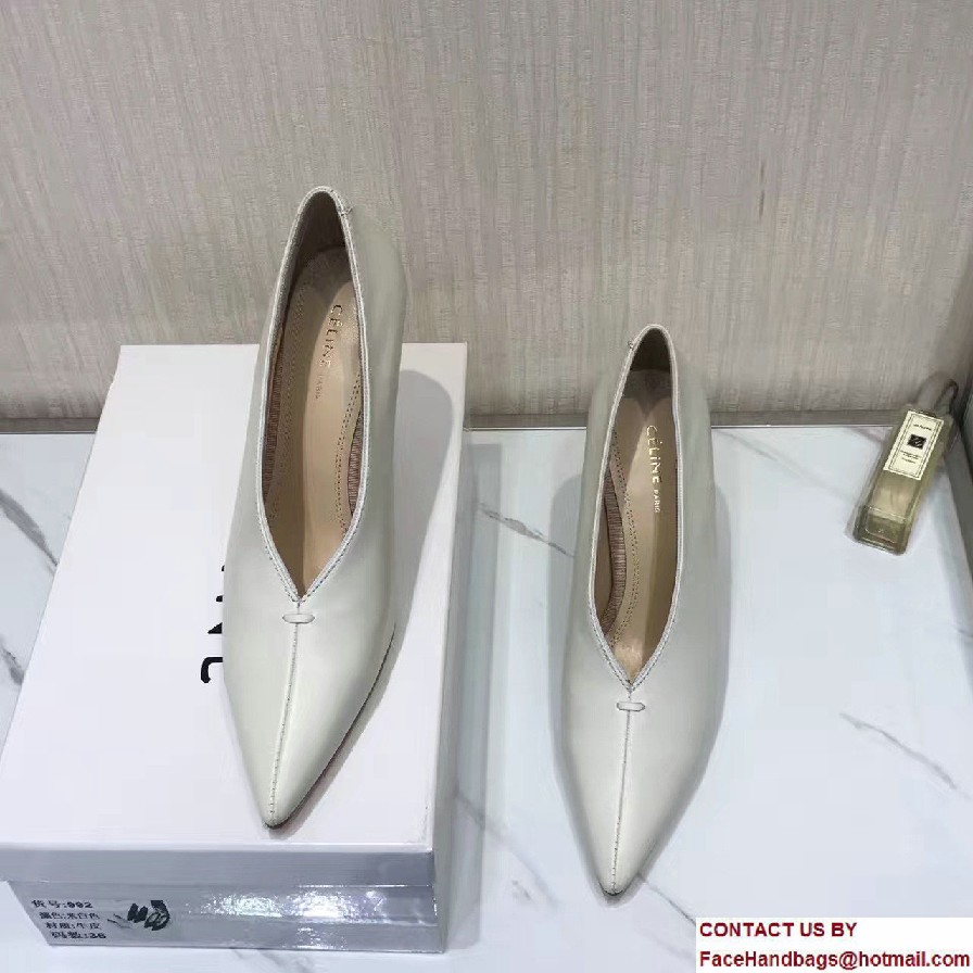 Celine Heel 9cm V-Neck Soft Nappa Lambskin Pumps Creamy 2017