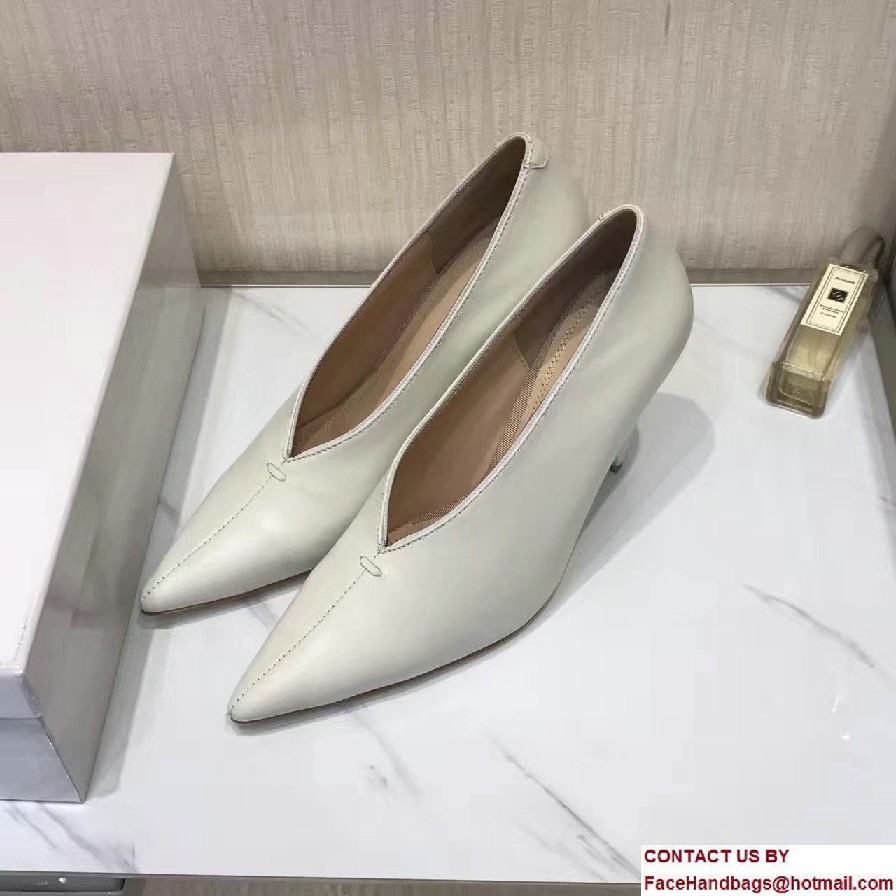 Celine Heel 9cm V-Neck Soft Nappa Lambskin Pumps Creamy 2017