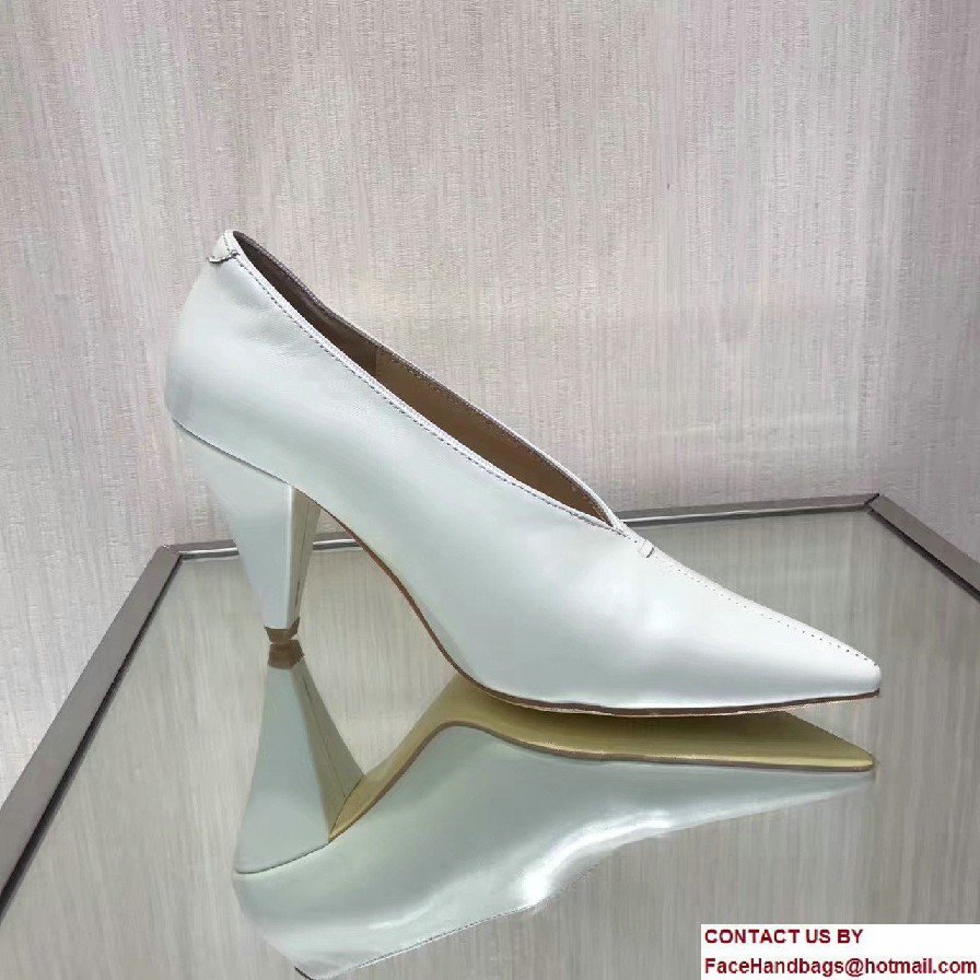 Celine Heel 9cm V-Neck Soft Nappa Lambskin Pumps Creamy 2017