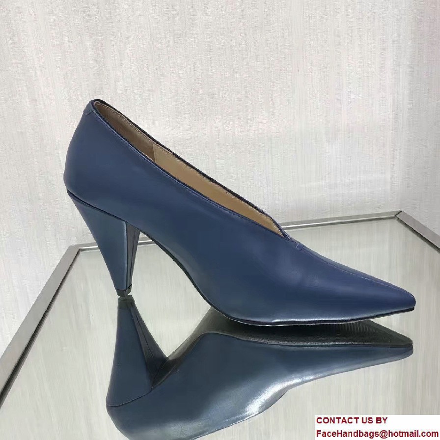 Celine Heel 9cm V-Neck Soft Nappa Lambskin Pumps Navy Blue 2017