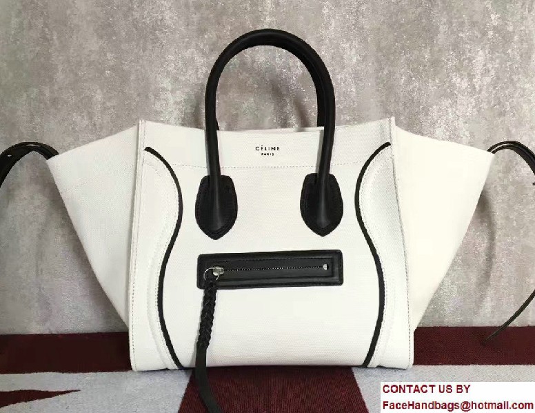 Celine Medium Luggage Phantom Bag in Textile with Calfskin Border White/Black 2017 - Click Image to Close