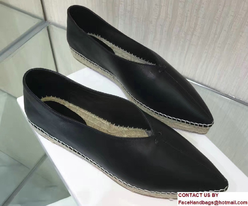 Celine Nappa Lambskin Pointy Slipper Espadrilles Black 2017 - Click Image to Close