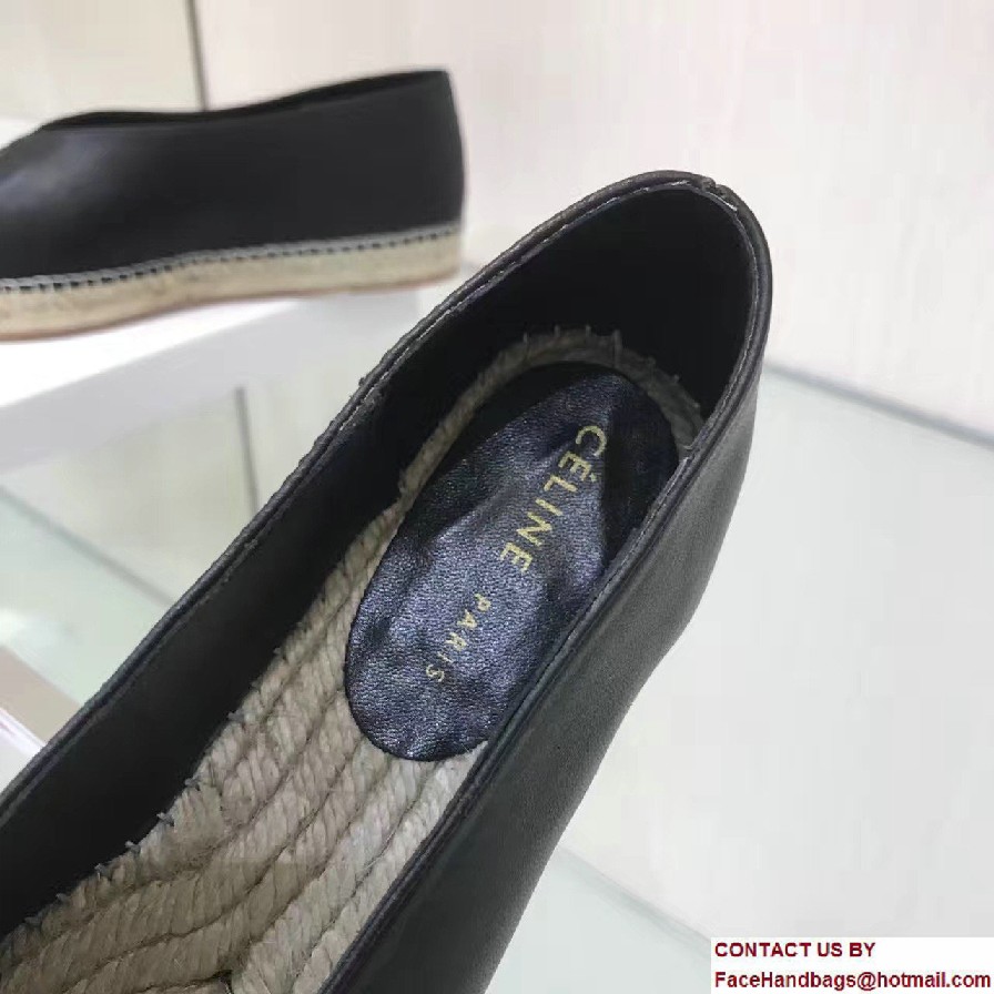 Celine Nappa Lambskin Pointy Slipper Espadrilles Black 2017